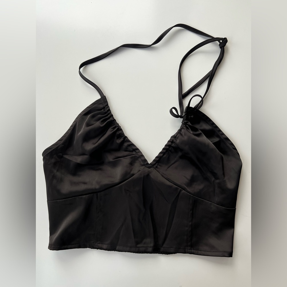 Black Satin Crop Top